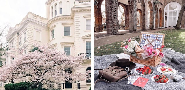 House facades in Notting Hill and a picnic in Holland Park, London