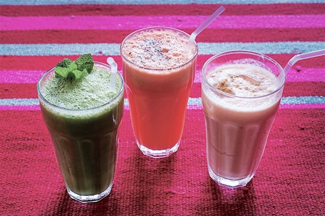 Three smoothies in glasses