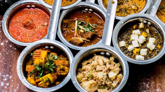 Pots of condiments and sauces