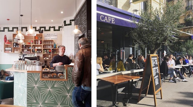 Interior and exterior of cafes in Paris