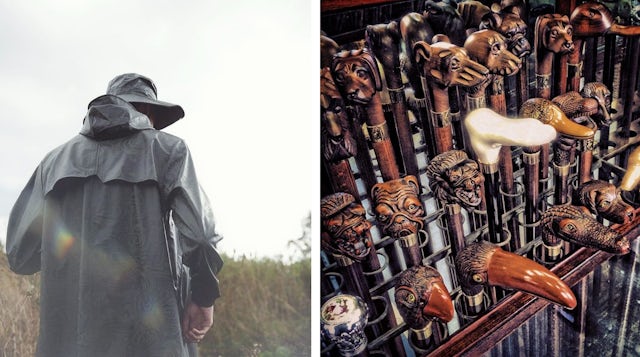 Coat from Rains and umbrellas from James Smith & Sons