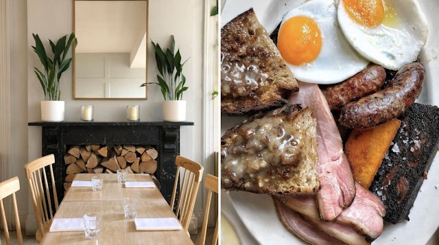 Restaurant interiors and breakfast at Coal Rooms, London