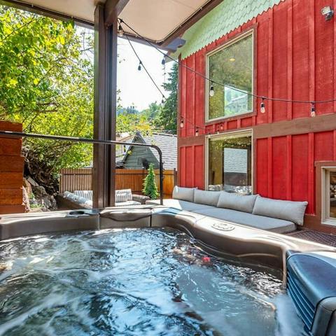 Soothe your aching muscles in the outdoor hot tub