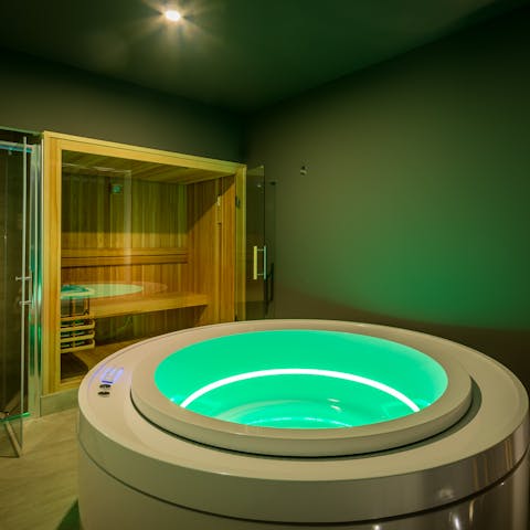 Unwind in the sauna or the hot tub