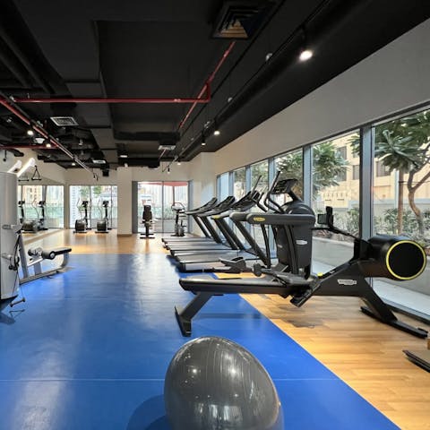 Get your heart rate up with a high-intensity workout in the on-site gym