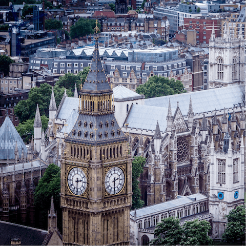 Visit Big Ben and Westminster Abbey, less than a ten-minute stroll from your doorstep