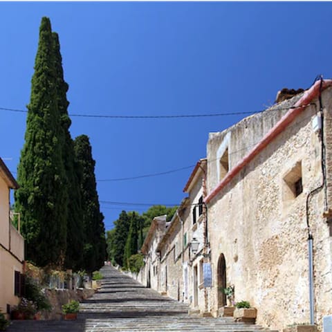 Explore the historic town of Pollença, a twenty-five minute walk away