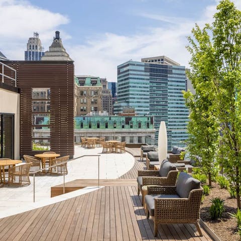 Enjoy the views from the shared rooftop terrace