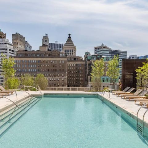 Make use of the outdoor rooftop swimming pool