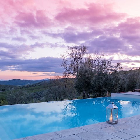 Take a sunset dip in the pool as the sky turns to shades of pink