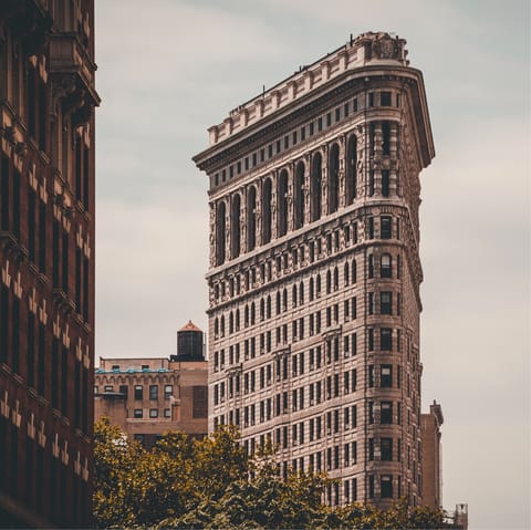 Visit the iconic  Flatiron Building, a ten-minute walk away
