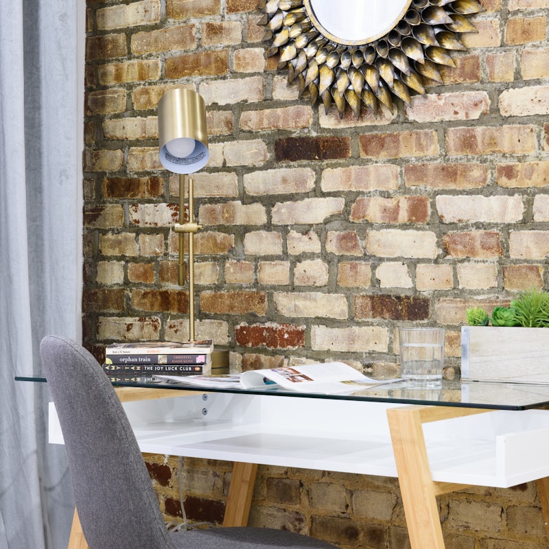 Catch up on work at the chic desk space