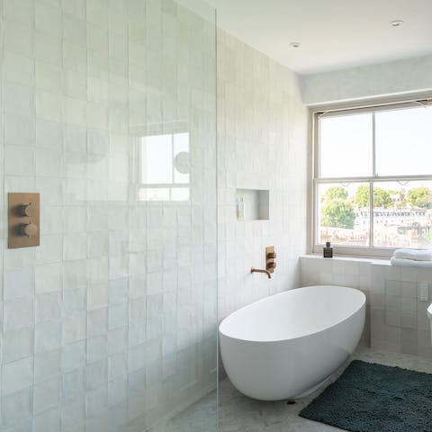 Indulge in a long, hot soak in the tub after a day spent pounding the pavements