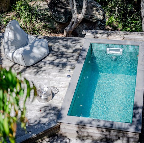 Soak in the heated plunge pool before dining alfresco on the deck