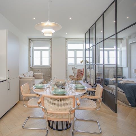 Bring it back to the apartment to cook up and enjoy in this stylish kitchen and dining area