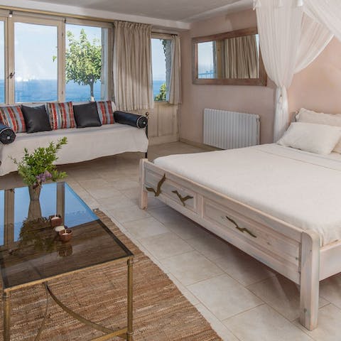Wake up to spectacular views of the Ionian horizon and the morning sunlight streaming through the windows