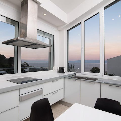 Take in sea views for the kitchen's corner windows