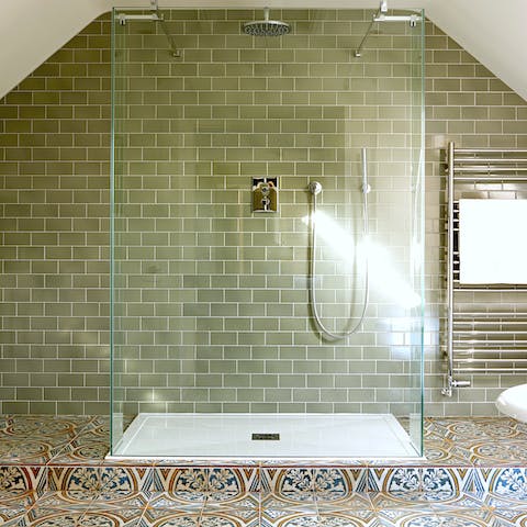 Freshen up in the enormous rainfall shower