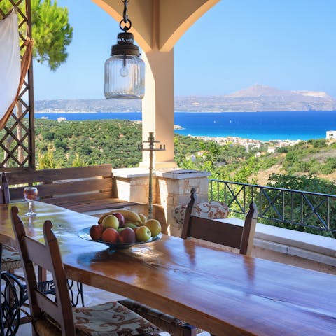 Sip a glass of wine on the balcony and enjoy magnificent Cretan views