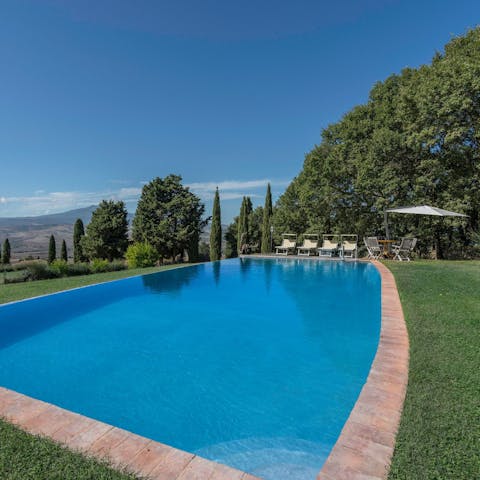 Cool off in the private pool and admire the Mount Amiata views