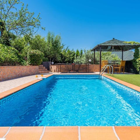 Cool off from the heat in the shimmering private pool