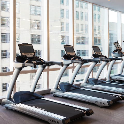 Meet your cardio goals with a session on the treadmill in the on-site gym