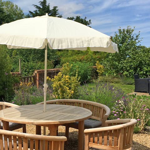 Enjoy an alfresco lunch in the pretty-as-a-picture garden