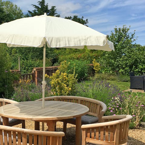 Enjoy an alfresco lunch in the pretty-as-a-picture garden