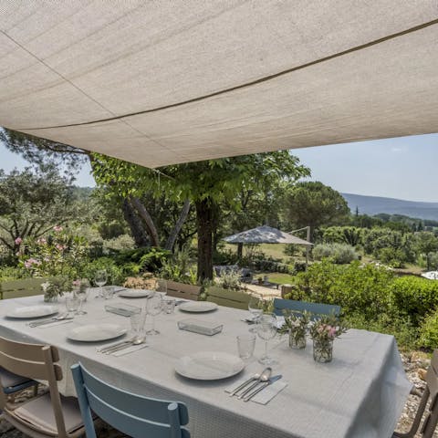 Enjoy an alfresco meal with loved ones with serene views