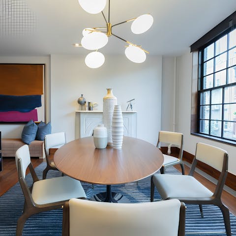 Gather everyone together for brunch in the light-filled dining area