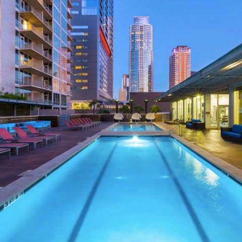 Enjoy the view – and a night-time swim – from the roof deck