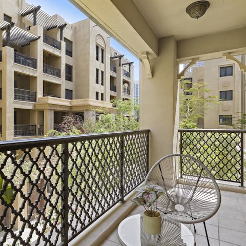 Sip your morning tea on your private balcony