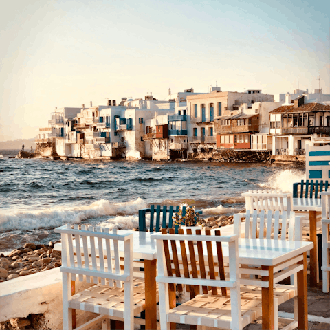 Explore Mykonos, renowned for its beautiful architecture and romantic atmosphere