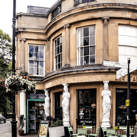 Drive five minutes to Cheltenham town centre, full of shops and eateries