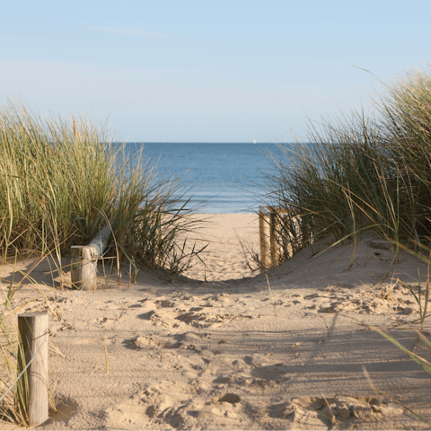 Explore the sandy beach and nearby coastline