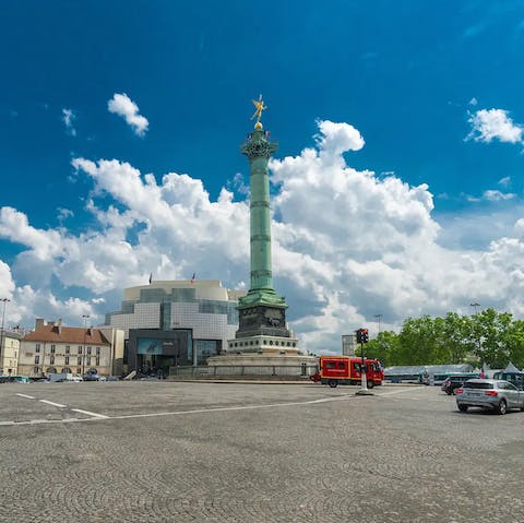 Stroll over to the Place de la Bastille, just four minutes away