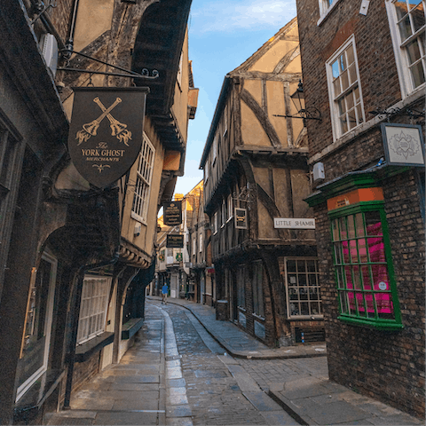 Lose yourself amidst The Shambles in York, just a  twelve-minute drive away