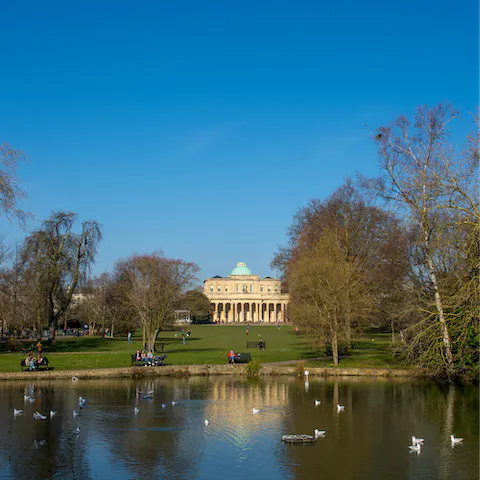 Go out and explore Cheltenham – Pittville Park is a thirty-five-minute walk away