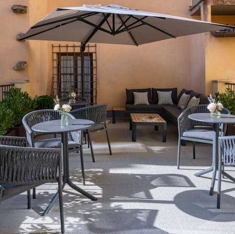 Take a break from sightseeing and hang out on the shared terrace