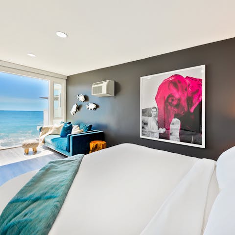 Enjoy views of the Pacific Ocean and sounds of the waves crashing from the comfort of your own bed 