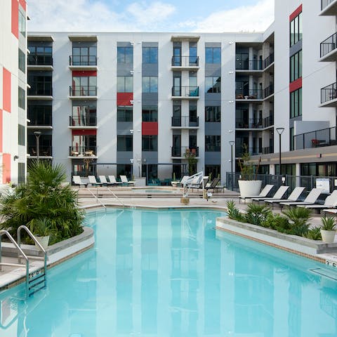 Slip into your swimwear and take a cooling dip in the building's swimming pool