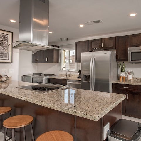 Cook a stack of pancakes in the well-equipped kitchen