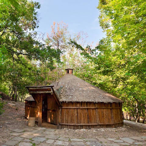 Get changed after a dip in the pool in the wooden dressing hut