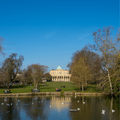 Go out and explore Cheltenham – Pittville Park is a ten-minute walk away