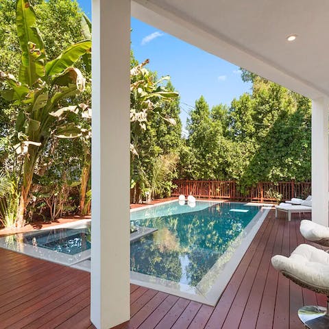 Soak up the sun by relaxing on a lounger or swimming in the zero edge pool 