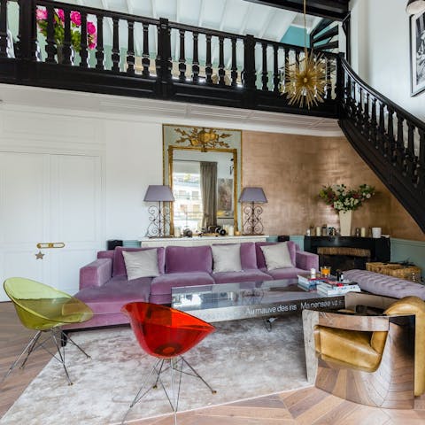 Admire the opulent and eclectic decor of this epic home