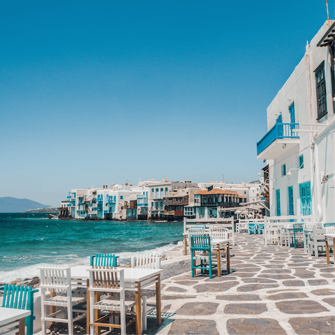 Mosey down to Mykonos Old Town for an evening meal, just a six-minute drive away