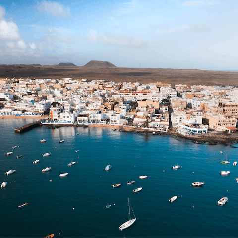 Explore Corralejo on the northeast coast of Fuerteventura – many sandy beaches are a short stroll away