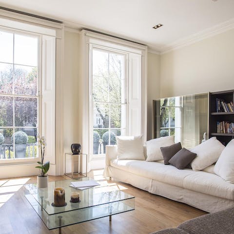 Admire the elegant interiors in the light-filled living room