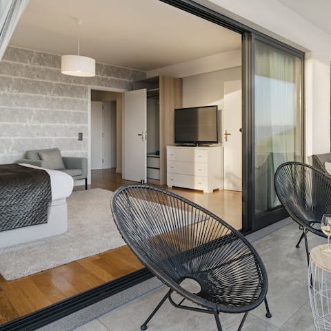 Take in the sea views from one of the bedroom balconies